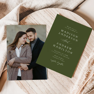Elegante Kalligrafie Oliven Grün Foto Hochzeit Einladung