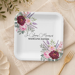 Elegante Kalligrafie-Pfingstrosen Beerdigung Pappteller