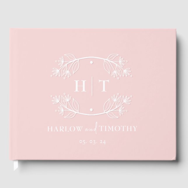 Elegante Kalligrafie Pink White Monogram Wedding Gästebuch (Vorderseite)