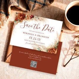Elegante Kalligrafie QR-Code Floral Boho Hochzeit Save The Date