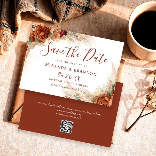 Elegante Kalligrafie QR-Code Floral Boho Hochzeit Save The Date (Von Creator hochgeladen)