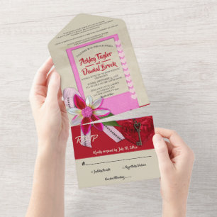 Elegante Kalligrafie Romantische dekorative Hochze All In One Einladung