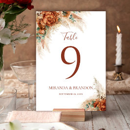 Elegante Kalligrafie Romantische Florale Boho-Hoch Tischnummer