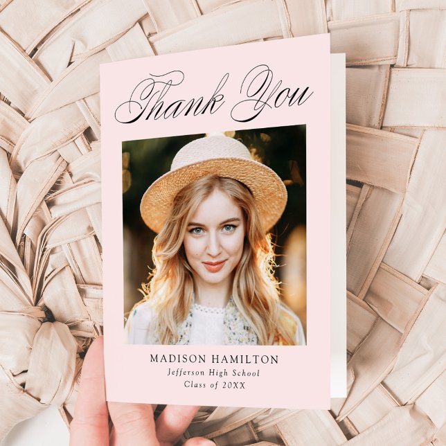Elegante Kalligrafie Rosa Foto Abschluss Dankeskarte (Von Creator hochgeladen)