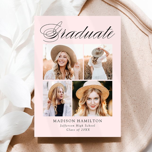 Elegante Kalligrafie Rosa Rosa 4 Foto Abschluss Ankündigung (Von Creator hochgeladen)