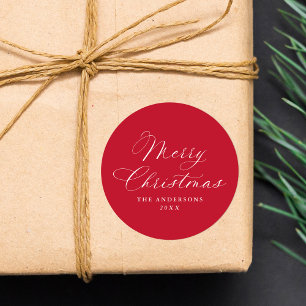 Elegante Kalligrafie Roter Frohe Weihnachten Runder Aufkleber