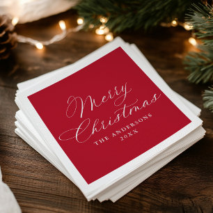 Elegante Kalligrafie Rotes Frohe Weihnachten Serviette
