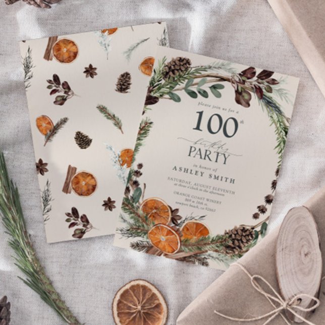 Elegante Kalligrafie Rustikale Orange 100. Geburts Einladung (Birthday Party Invitation!)