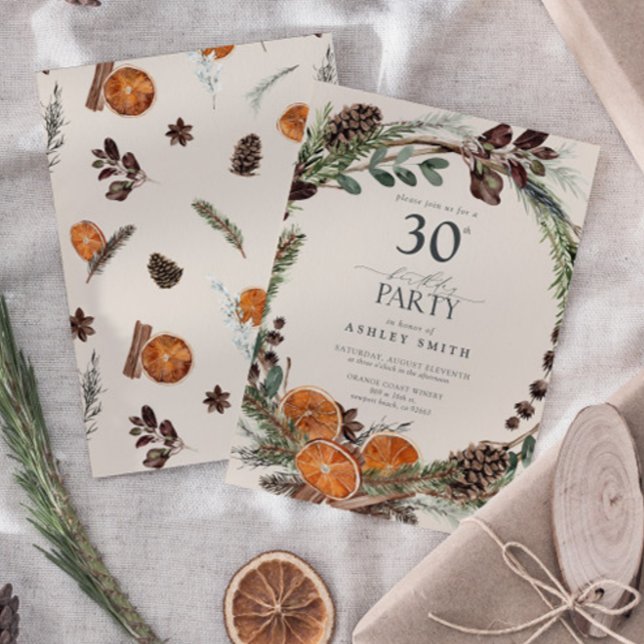 Elegante Kalligrafie Rustikale Orange 30. Geburtst Einladung (Birthday Party Invitation!)