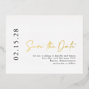 Elegante Kalligrafie Save the Date Real Gold  Folie Einladungspostkarte