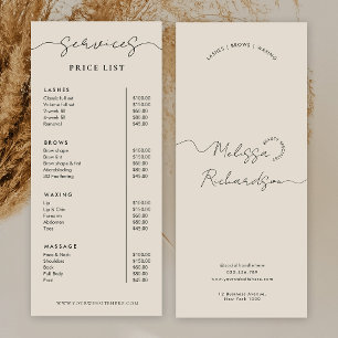 Elegante Kalligrafie-Schrift Beige Preisliste Menü