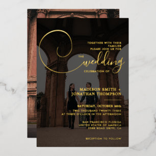 Elegante Kalligrafie-Schrift dunkelgraue Foto-Hoch Folieneinladung