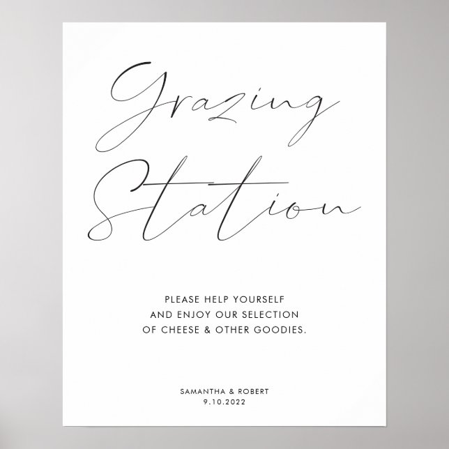 Elegante Kalligrafie-Schrift Grazing Station Hochz Poster (Vorne)