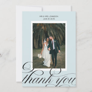 Elegante Kalligrafie-Schrift Hochzeit Staubblau Dankeskarte