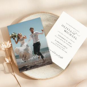 Elegante Kalligrafie-Schrift-Strand-Foto-Hochzeit Einladung
