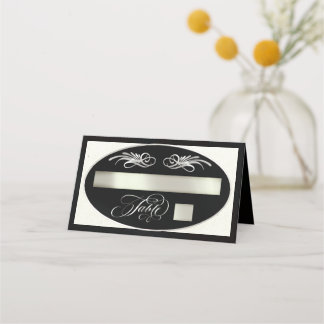 Elegante Kalligrafie - Schwarz/Silber Platzkarte