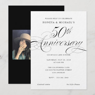 Elegante Kalligrafie Schwarz & Weiß 50. Hochzeitst Einladung