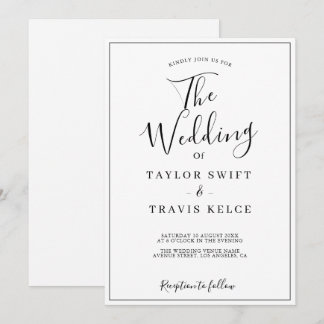 Elegante Kalligrafie Schwarz-Weiß-Hochzeit Einladung