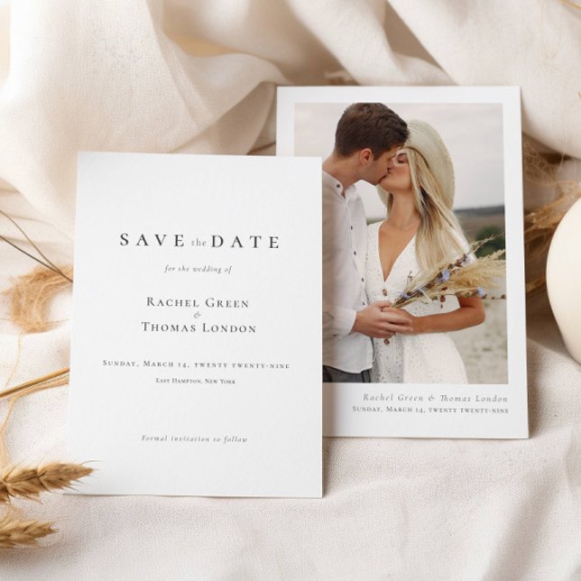 Elegante Kalligrafie Schwarz-weiße Foto Hochzeit Save The Date (Von Creator hochgeladen)