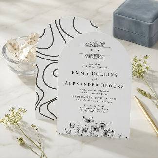 Elegante Kalligrafie schwarze und weiße Hochzeit Einladung