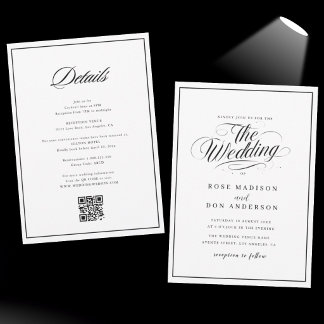 Elegante Kalligrafie schwarze und weiße Hochzeit Einladung