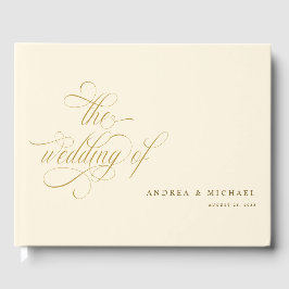 Elegante Kalligrafie-Script-Cream und GoldWedding Gästebuch
