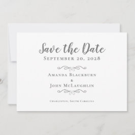 Elegante Kalligrafie Script Delikate Romantik Grau Save The Date