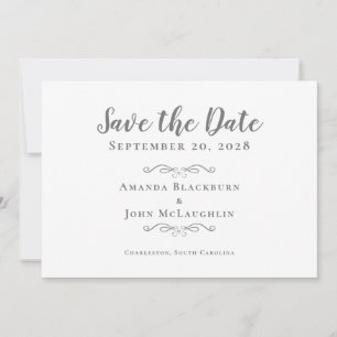 Elegante Kalligrafie Script Delikate Romantik Grau Save The Date