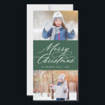 Elegante Kalligrafie Script Frohe Weihnachten 2 Fo<br><div class="desc">Diese stilvolle und moderne Weihnachtsfotokarte verfügt über ein modernes Kalligraphieskript mit zwei Fotos. Die Rückseite hat ein fallendes Schneemuster auf rot. Besuchen Sie den Shop und sehen Sie stilvollere und elegantere Urlaubskarten wie diese!</div>