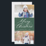 Elegante Kalligrafie Script Frohe Weihnachten 2 Fo<br><div class="desc">Diese stilvolle und moderne Weihnachtsfotokarte verfügt über ein modernes Kalligraphieskript mit zwei Fotos. Die Rückseite hat ein fallendes Schneemuster auf rot. Besuchen Sie den Shop und sehen Sie stilvollere und elegantere Urlaubskarten wie diese!</div>