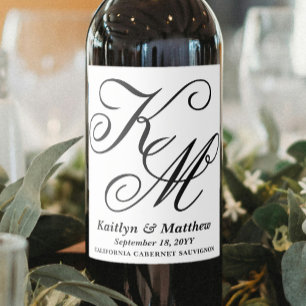 Elegante Kalligrafie Script Mit Monogramm Wedding Weinetikett