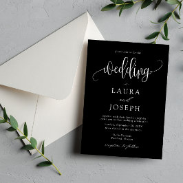 Elegante Kalligrafie Script Schwarz-Weiß-Hochzeit Einladung