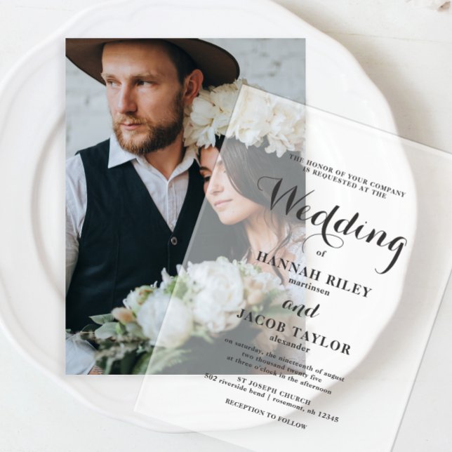 Elegante Kalligrafie Simple Wedding Acryleinladungen (Von Creator hochgeladen)