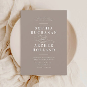 Elegante Kalligrafie Taupe Hochzeit Einladung