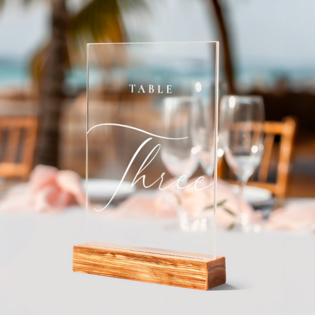 Elegante Kalligrafie Tischnummer Drei Acrylschild (Elegant Calligraphy Table Number Three Acrylic Sign)