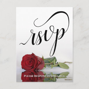 Elegante Kalligrafie und Rote Rose Wedding RSVP Postkarte