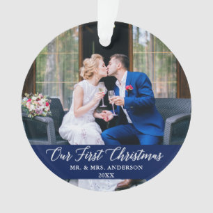 Elegante Kalligrafie Unser erstes Weihnachtsblau Ornament