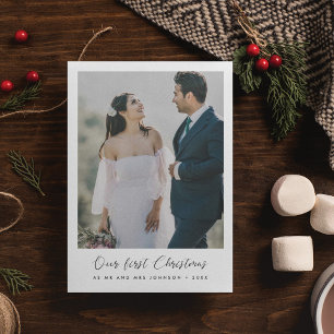 Elegante Kalligrafie Unser erstes Weihnachtsfoto Einladung