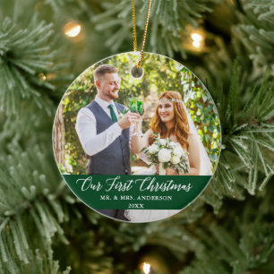 Elegante Kalligrafie Unser erstes Weihnachtsgrün Keramik Ornament