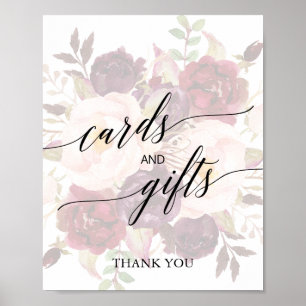Elegante Kalligrafie Verblasste Blumenkarten & G Poster