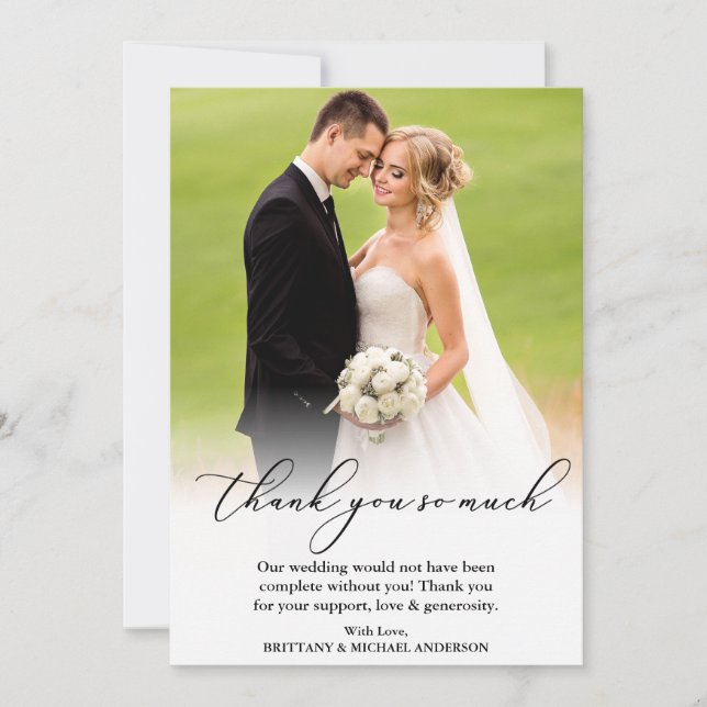 Elegante Kalligrafie Vielen Dank für Ihre Hochzeit Dankeskarte (Vorderseite)