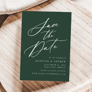 Elegante Kalligrafie Waldgrüne Hochzeit Save The Date