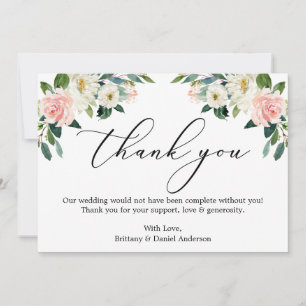 Elegante Kalligrafie Wasserfarbe Rosa Weiße Blüte Dankeskarte