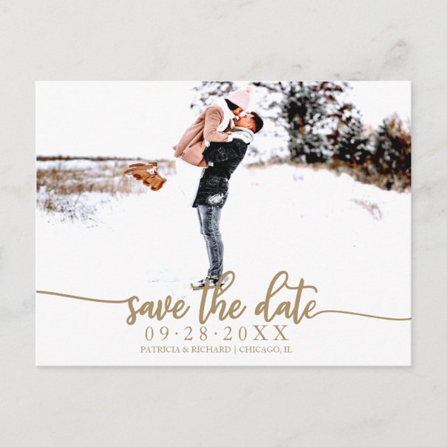 Elegante Kalligrafie Wedding Save the Date Foto Postkarte (Vorderseite)