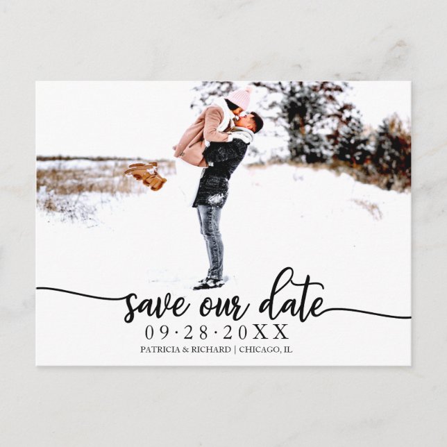 Elegante Kalligrafie Wedding Save the Date Foto Postkarte (Vorderseite)