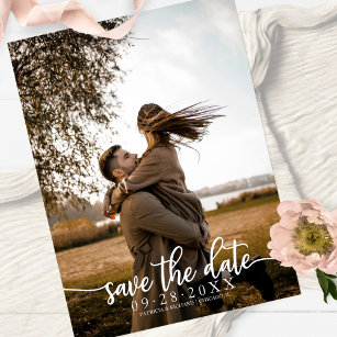 Elegante Kalligrafie Wedding Save the Date Foto Postkarte