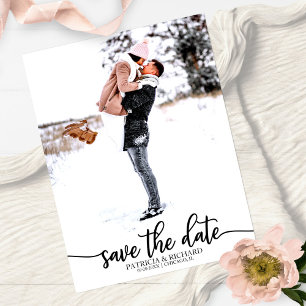 Elegante Kalligrafie Wedding Save the Date Foto Postkarte