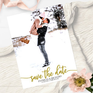 Elegante Kalligrafie Wedding Save the Date Foto Postkarte