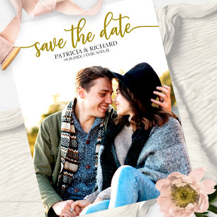 Elegante Kalligrafie Wedding Save the Date Foto Postkarte