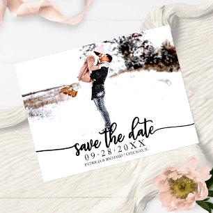Elegante Kalligrafie Wedding Save the Date Foto Postkarte